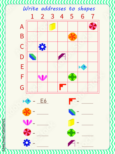 Logic game for children. Arrange addresses of shapes