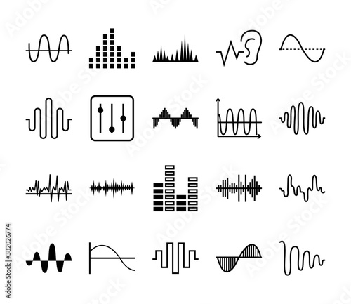 sound waves and equalizer icon set, vector illustration