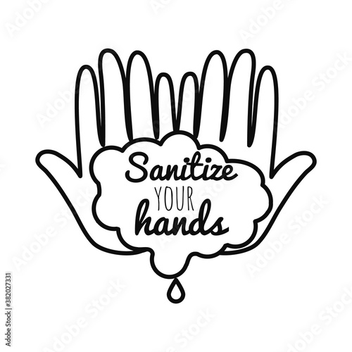 hands with soapy water with sanitize your hands lettering design, line style