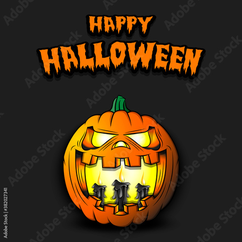 Happy Halloween. Burning candles inside frightening pumpkin. Design template. Pattern for banner, poster, greeting card, flyer, party invitation. Vector illustration