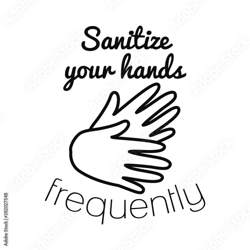 lettering design of sanitize your hands frequently with hands icon, line style