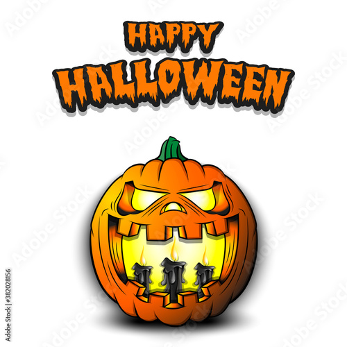 Happy Halloween. Burning candles inside frightening pumpkin. Design template. Pattern for banner, poster, greeting card, flyer, party invitation. Vector illustration