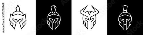 Knight helmet logo set, spartan icon design, chinese warrior symbol, viking head illustration