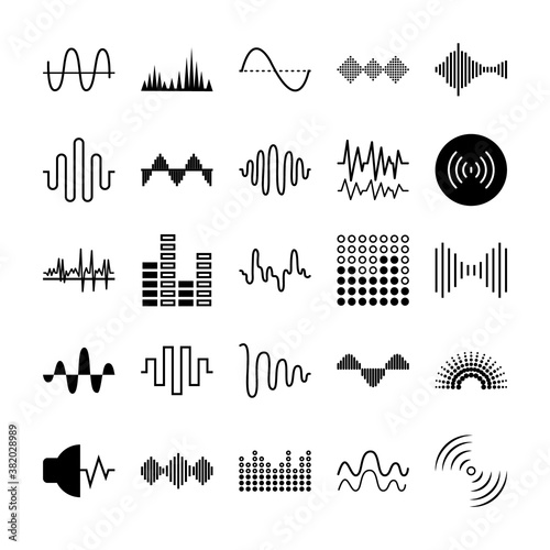 icon set of sound waves shapes, vector illustration