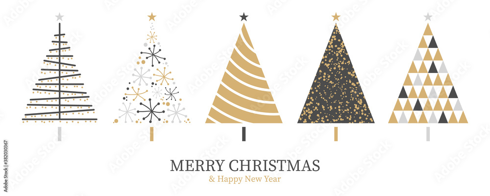 Christmas card background with abstract christmas tree decoration gold black isolated - obrazy, fototapety, plakaty 