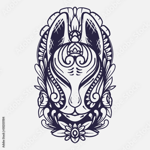 vector line art of Japanese culture kitsune mask