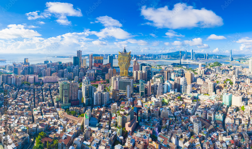 Aerial photography of Macao Peninsula City Scenery in China