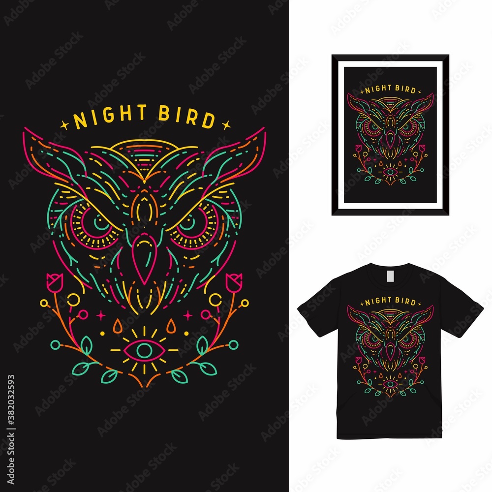 Night Bird Owl Line Art T shirt Design