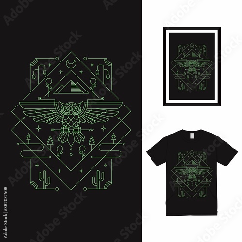 Owl Garden Line Art T shirt Design