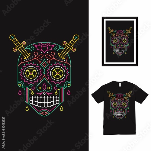 Skull Line Art T shirt Design