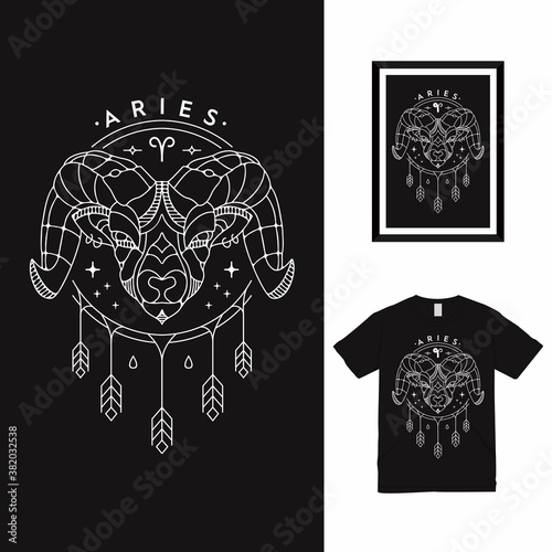 Zodiac Aries Line Art T shirt Design