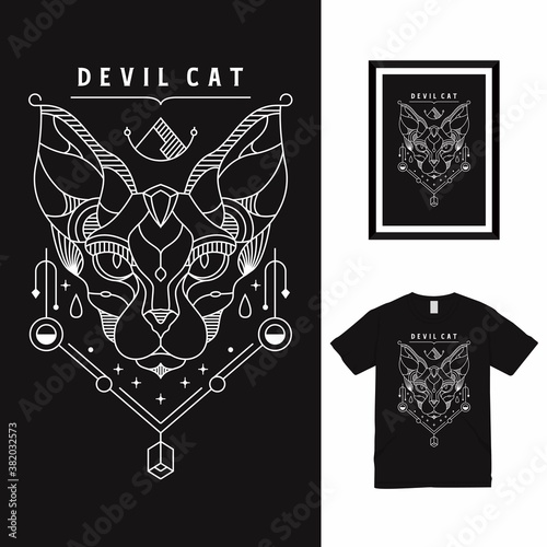 Devil Egyptian Cat Line Art T shirt Design