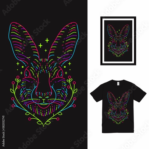 Colorful Rabbit Line Art T shirt Design