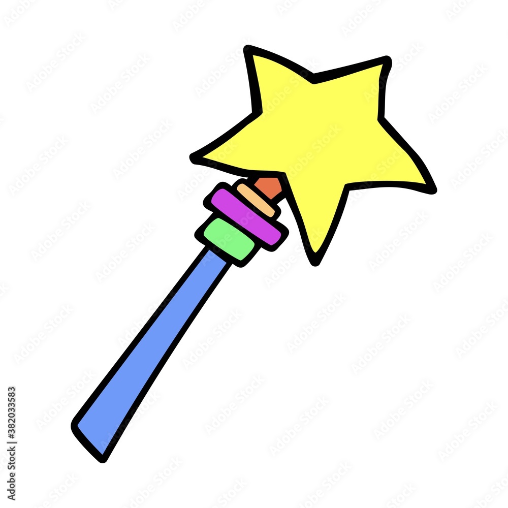 Cartoon colored magic wand with a star at the end and a painting. Cartoon colored magic wand with a star at the end and a painting.