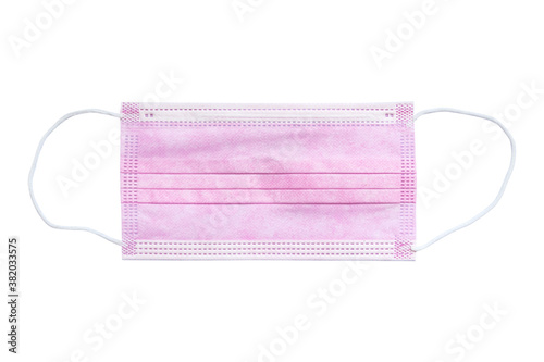 pink medical surgical face mask isolated on white background