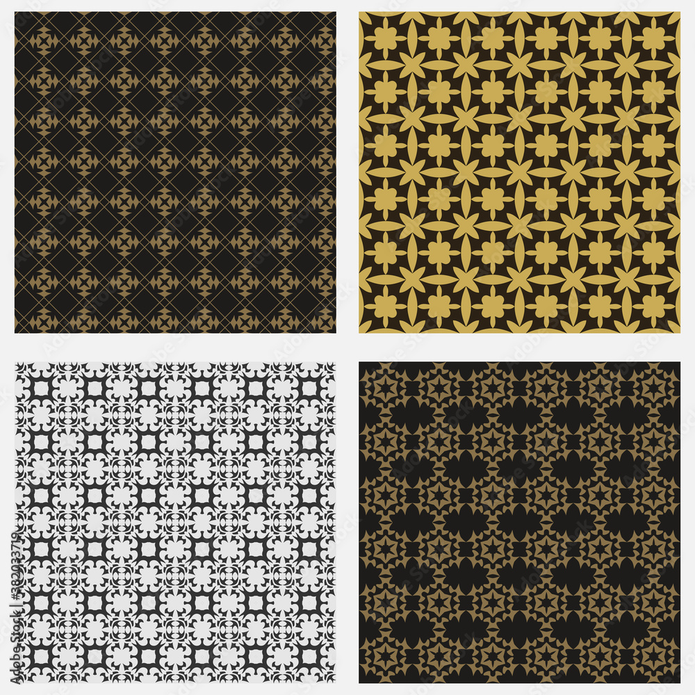 Decorative background patterns. Colors: black, gold. Vector graphics
