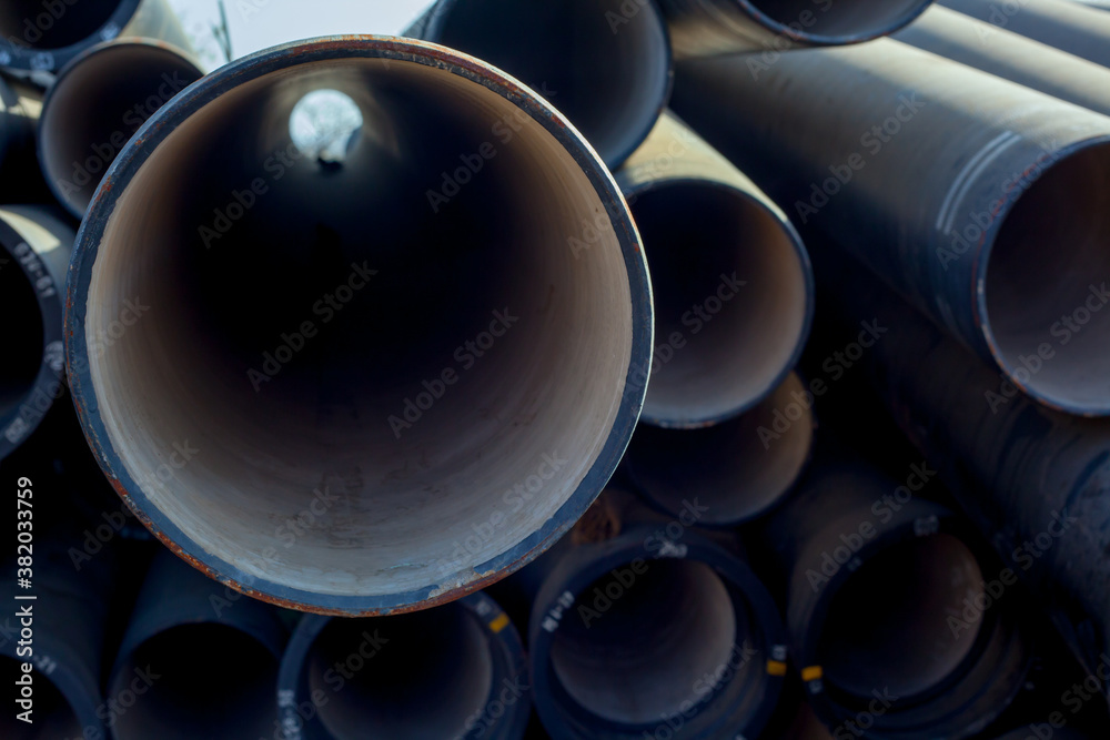 Closeup of big water pipes.