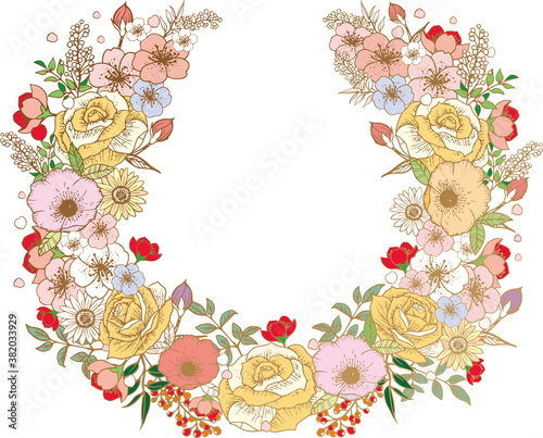 おしゃれな手書きの花のリース素材