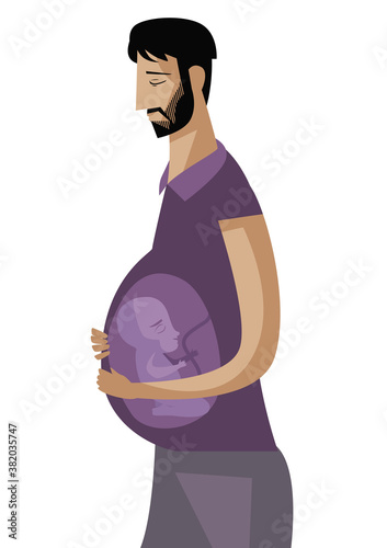 pregnant transsexual beautiful man with baby 