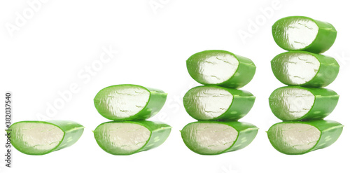 collection aloe vera fresh sliced, ​​into a medicinal plant For skin care and beauty, Isolated on white background