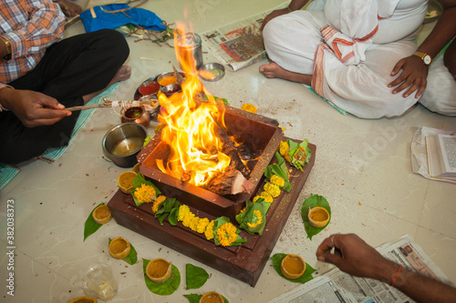 Closeup of an ritual in an Indian tradition. photo