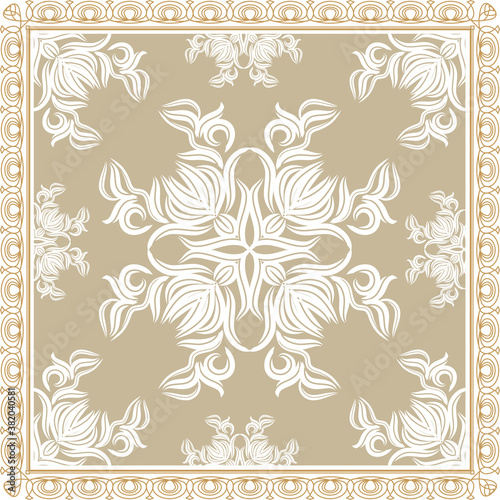 Design scarf with brown baroque elements. 