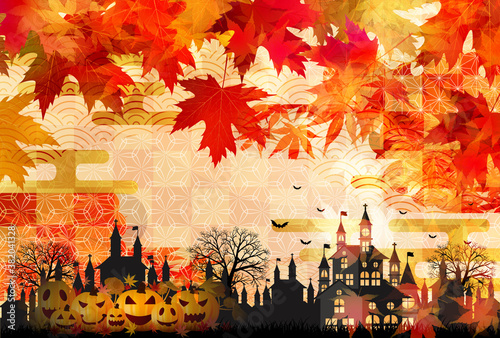 ハロウィン　かぼちゃ　紅葉　背景