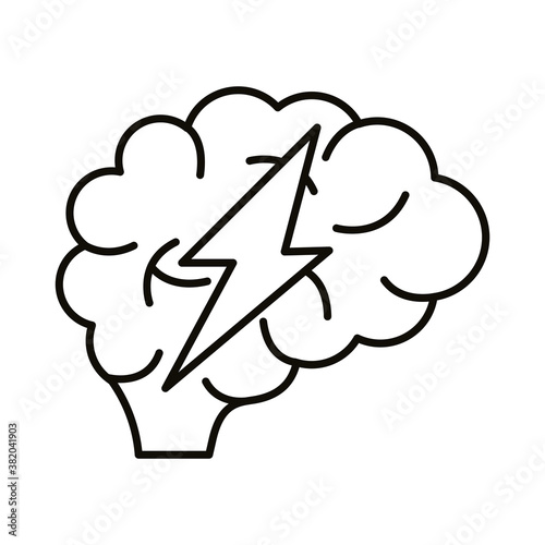 brain human with ray power line style icon