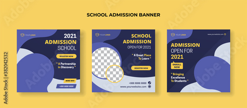 Set of school admission banners for social media post template
