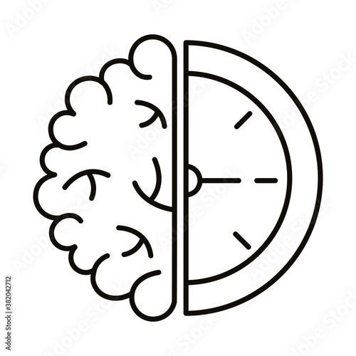 brain human with time clock line style icon