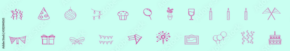set of birthday and party cartoon icon design template with various models. vector illustration isolated on blue background