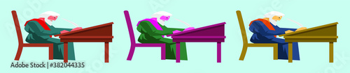 Medieval monk scribe character writing a chronicle of contemporary events cartoon vector Illustration isolated on blue background