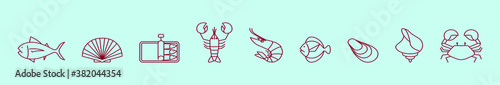 set of seafood cartoon icon design template with various models. vector illustration isolated on blue background