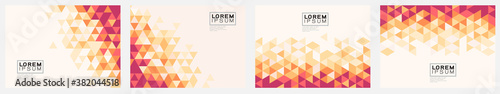 Set of template with trendy triangle pattern color gradation on corner position and space for text. Modern geometric background for business or corporate presentation. Vector illustration
