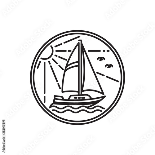 Fototapeta Naklejka Na Ścianę i Meble -  sailboat design outline simple monoline sailboat isolated on white background