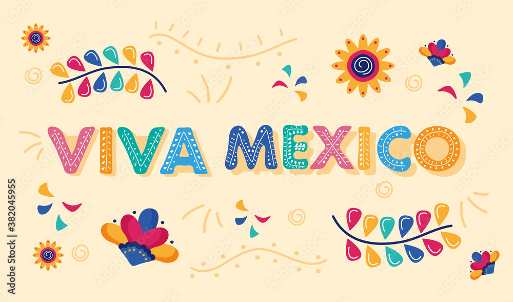 viva mexico celebration day lettering with flowers garden