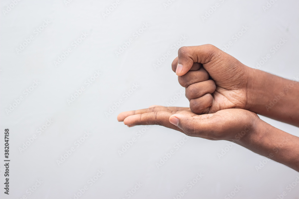 Man hand sign HELP ASL american sign language To sign help, place