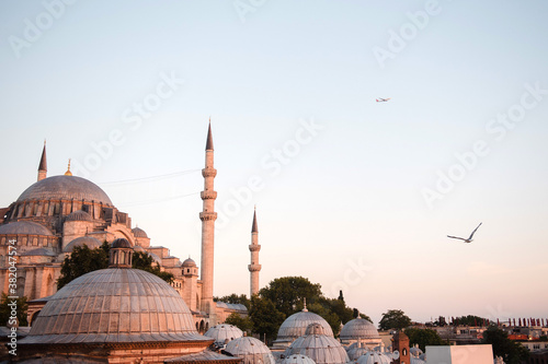 Scenic view of turkish round roofs and palace at Istanbul