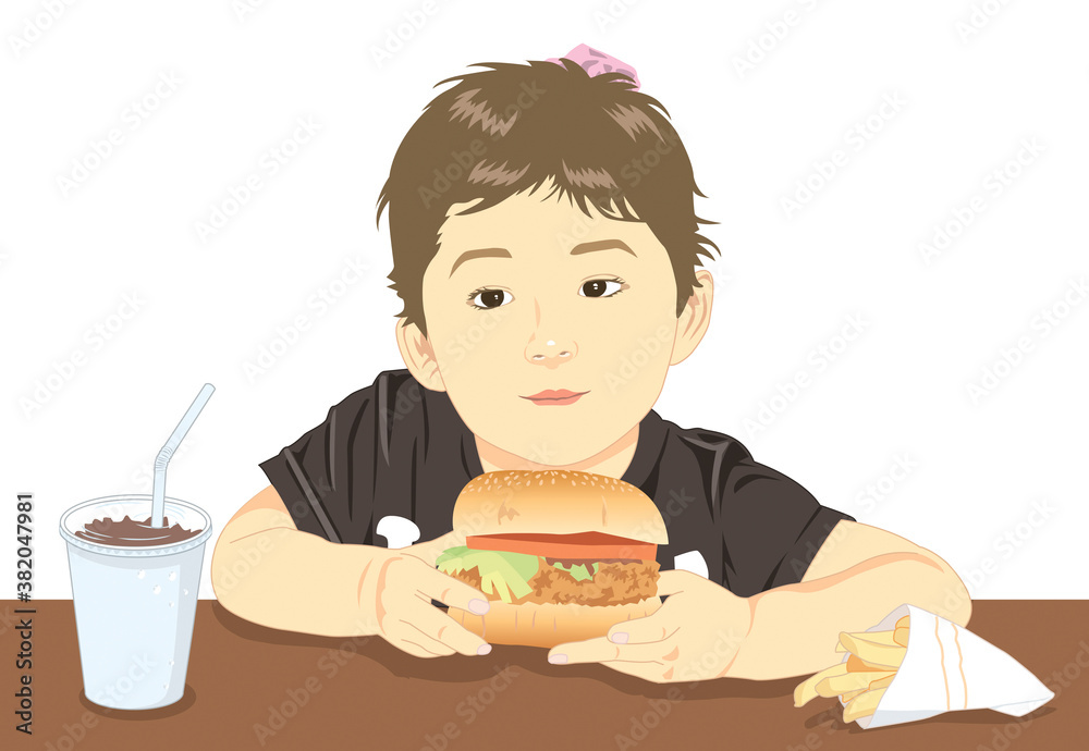 ハンバーガーを持っている子供 ハンバーガーを持っている子供