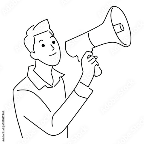 Man talking into megaphone. Make an announcement