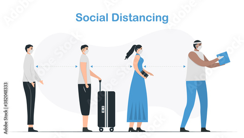 Social distancing. Stay away from others people. Save life from new coronavirus outbreak 2019. Isolated vector is in flat style. Minimal design is in blue monochromatic color.