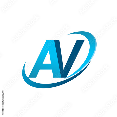 initial letter AV logotype company name colored blue swoosh design concept. vector logo for business and company identity.