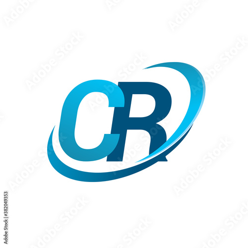 initial letter CR logotype company name colored blue swoosh design concept. vector logo for business and company identity.