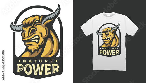 Nature Power Bull Illustration Tshirt Design