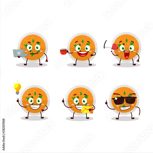Fototapeta Naklejka Na Ścianę i Meble -  Mashed orange potatoes cartoon character with various types of business emoticons