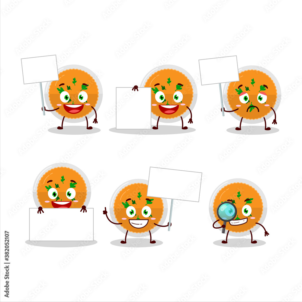 Mashed orange potatoes cartoon character bring information board Mashed orange potatoes cartoon character bring information board