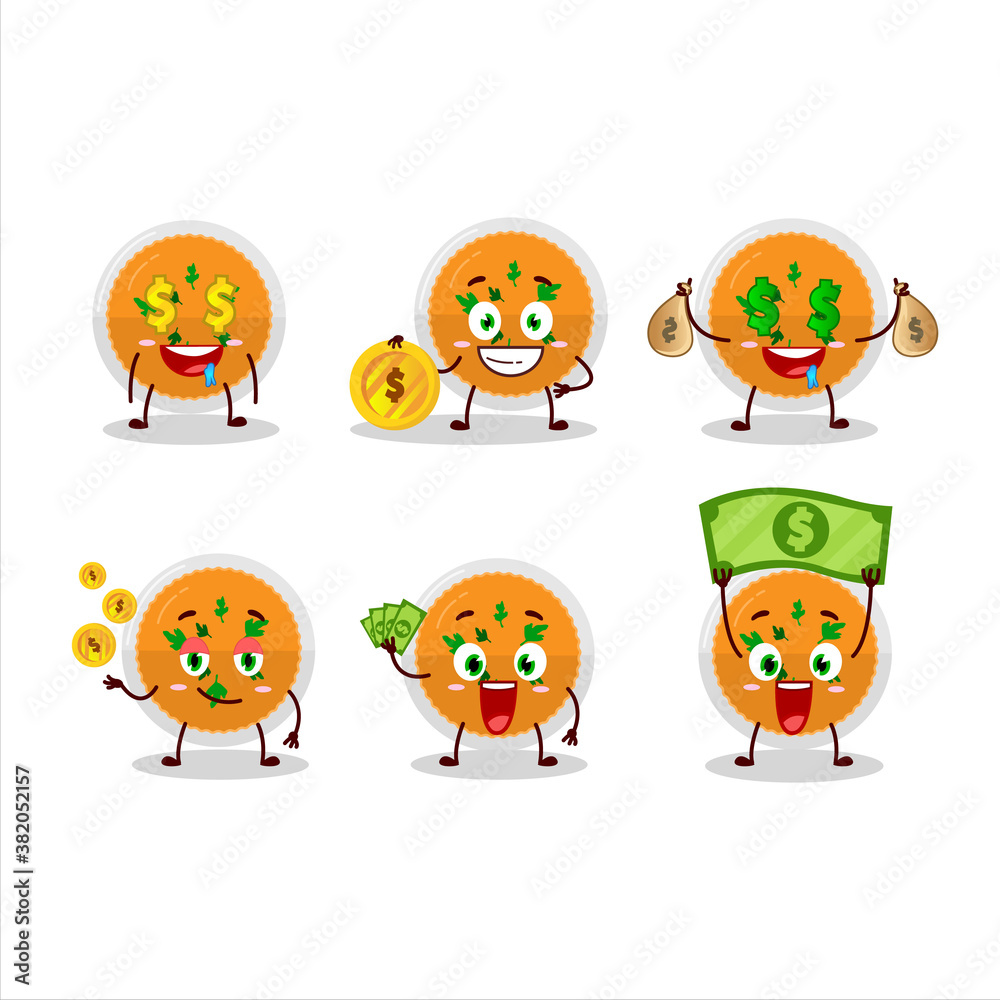 Mashed orange potatoes cartoon character with cute emoticon bring money Mashed orange potatoes cartoon character with cute emoticon bring money