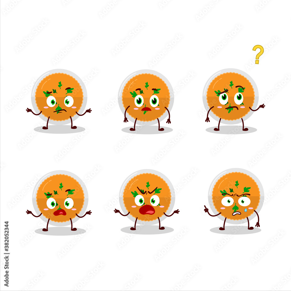 Cartoon character of mashed orange potatoes with what expression