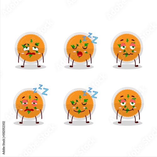 Fototapeta Naklejka Na Ścianę i Meble -  Cartoon character of mashed orange potatoes with sleepy expression