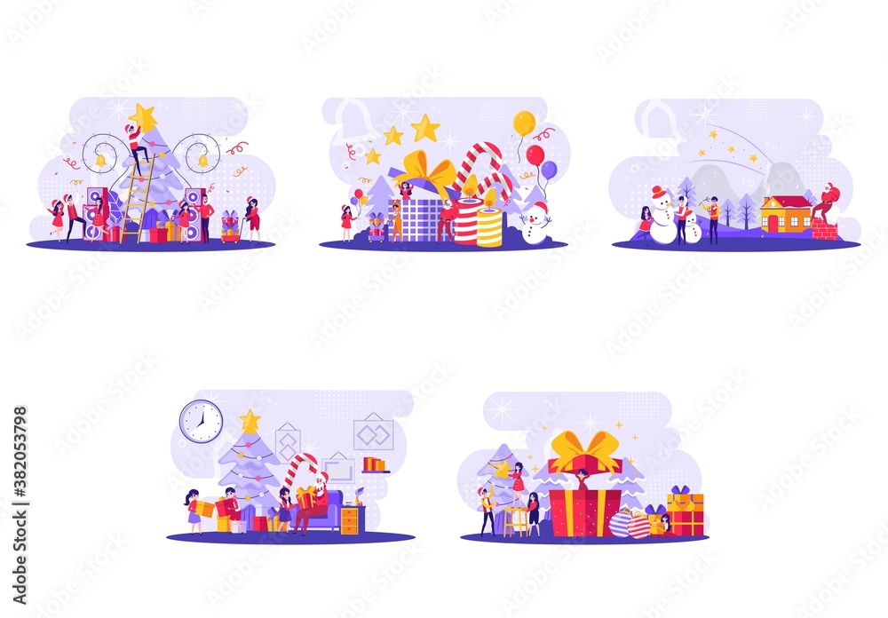 tiny people illustration with the concept of a Christmas theme. Vector illustration